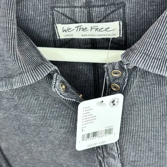 We The Free Dark Charcoal Ribbed Button-Up - Picture 3 of 6